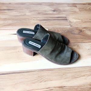 Block heel mules, Olive green